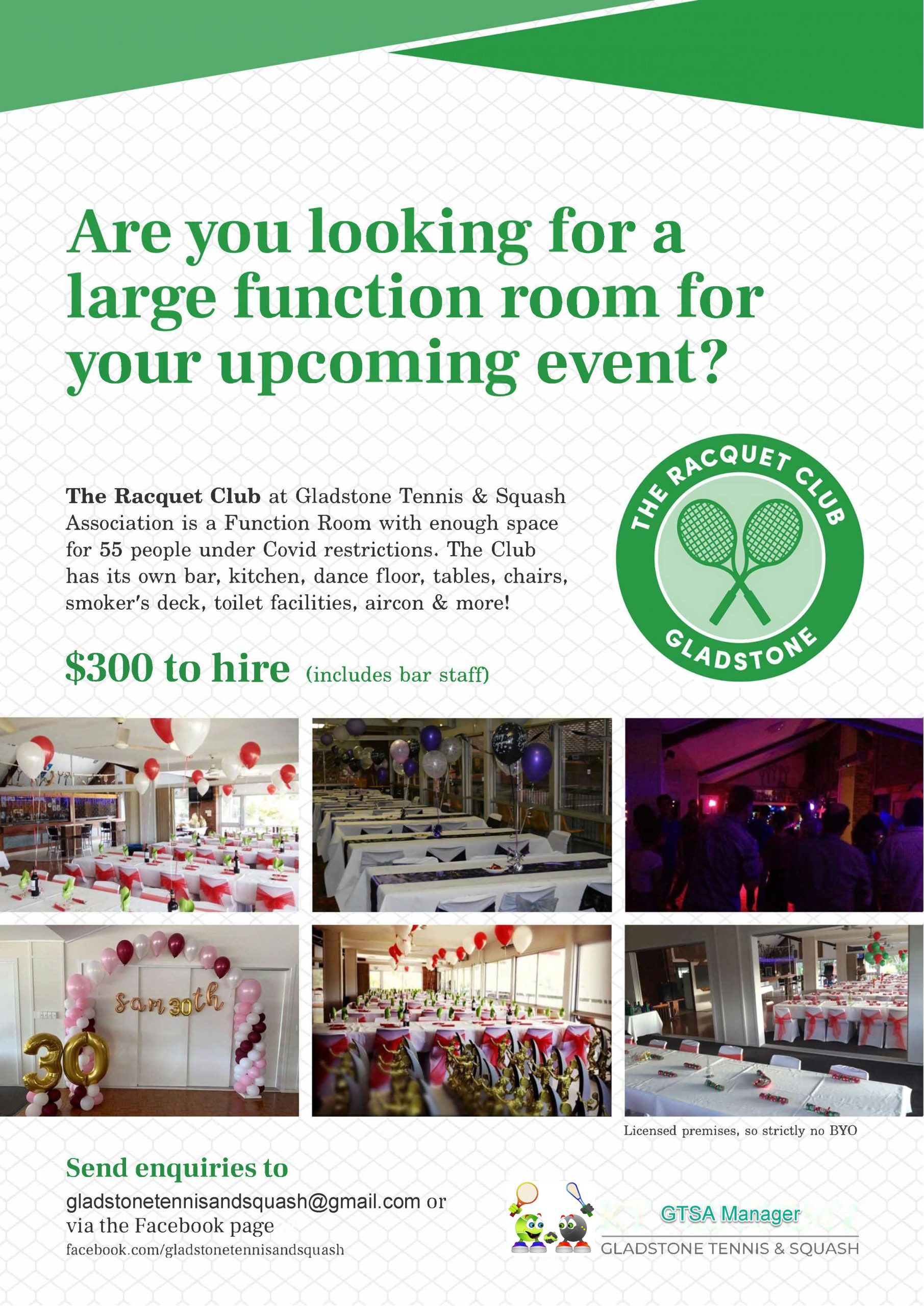 Gladstone Racquet Club Info Flyer